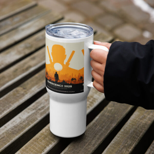 Emergence 2028 Cyberpunk Retro travel mug with handle